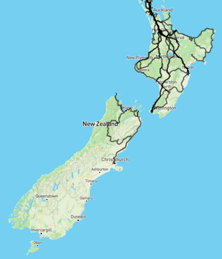 A map of NZ with places we've been to in the campervan since returning in 2020.