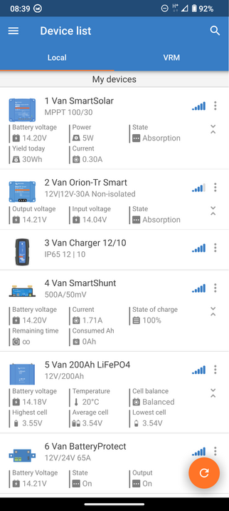 A screenshot of the Victron app on the phone.