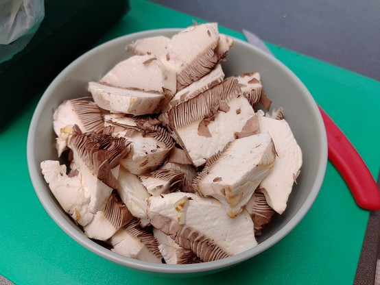 The horse mushroom chopped and ready for cooking.