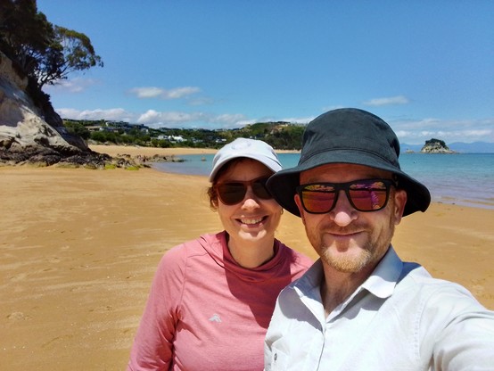 Us on the beach at Kaiteriteri. Not too busy yet.